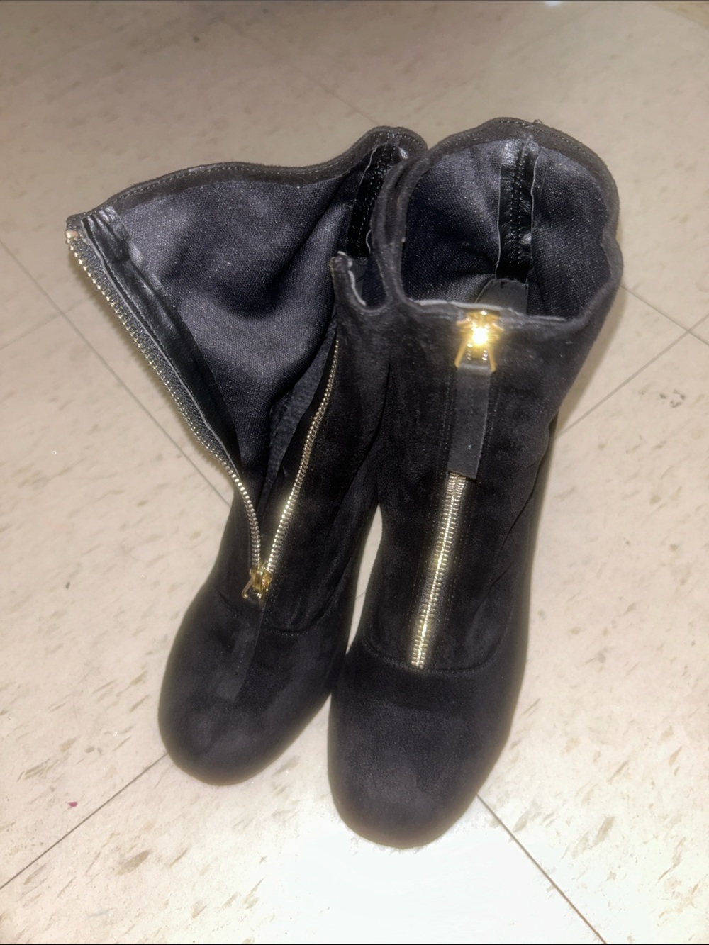 Black Suede Front-Zip Ankle Booties